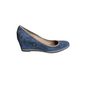 Michael Pasinkoff Women's Blue Suede Wedge Heels Size 41/10 Old Money Euro Chic